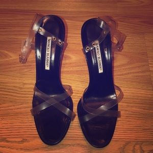 Manolo Blahnik Black PVC Clear Strappy Heels